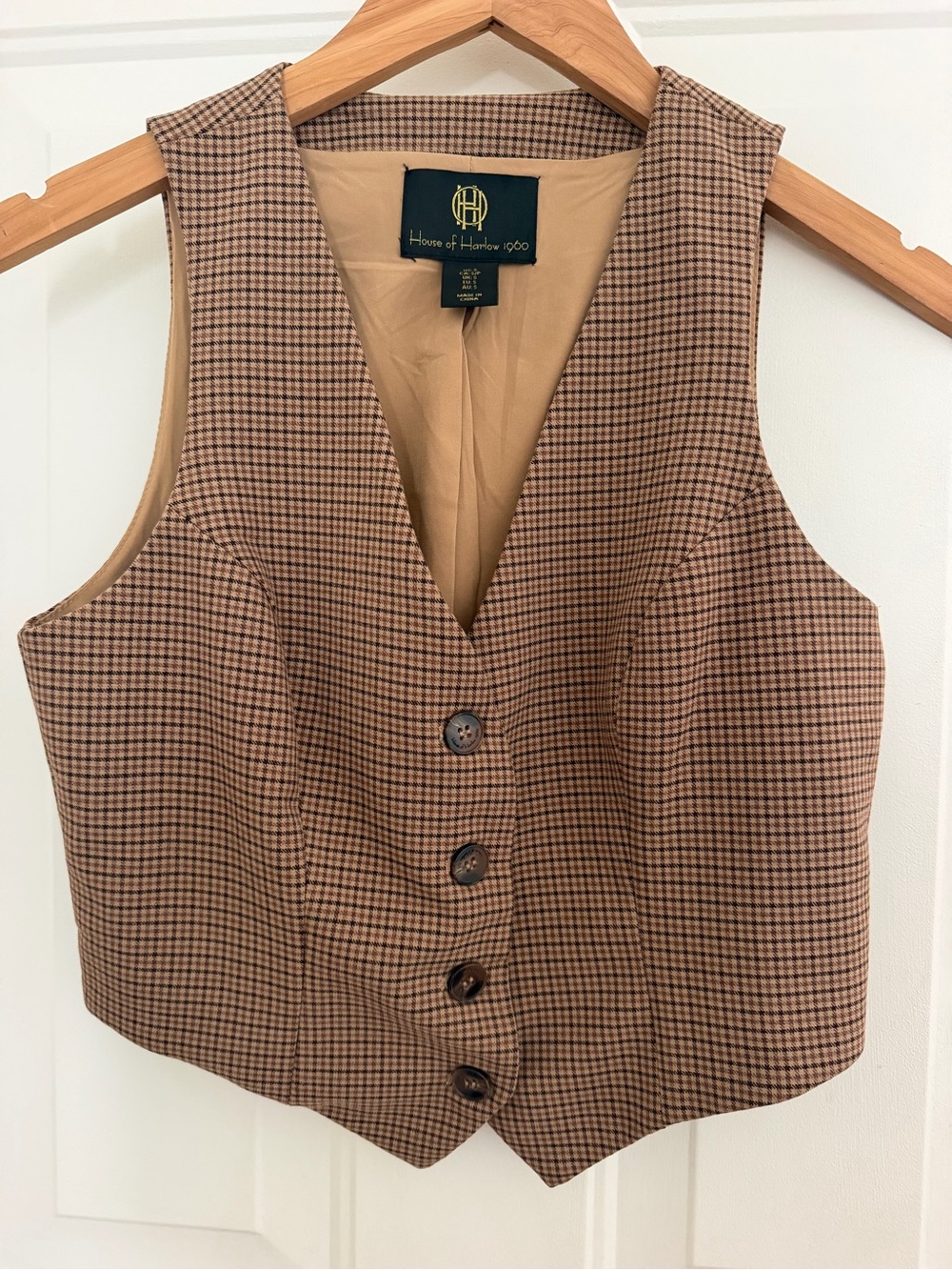 House of Harlow 1960 Brown & Tan Plaid Vest - Women’s Size Small